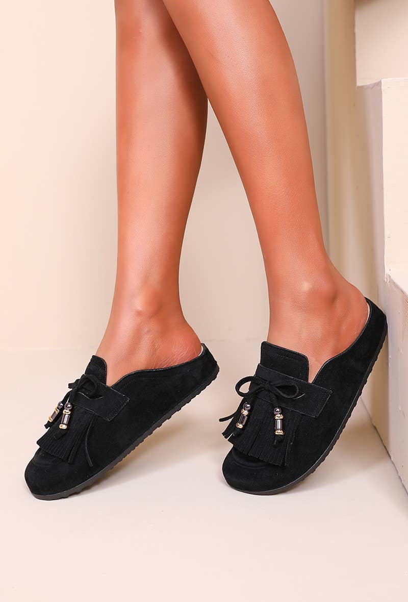 Joia Paris – wholesale Tofflor - Dam – Mules med fransar och dekorativa pärlor H8-979C3