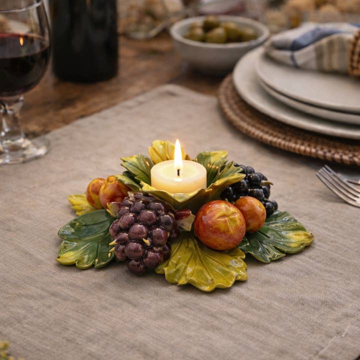 Italian Ceramic Grape Candle Holder 15cm per la vendita all'ingrosso da parte di LUEM ART ceramiche e porcellane di Capodimonte Made In Italy