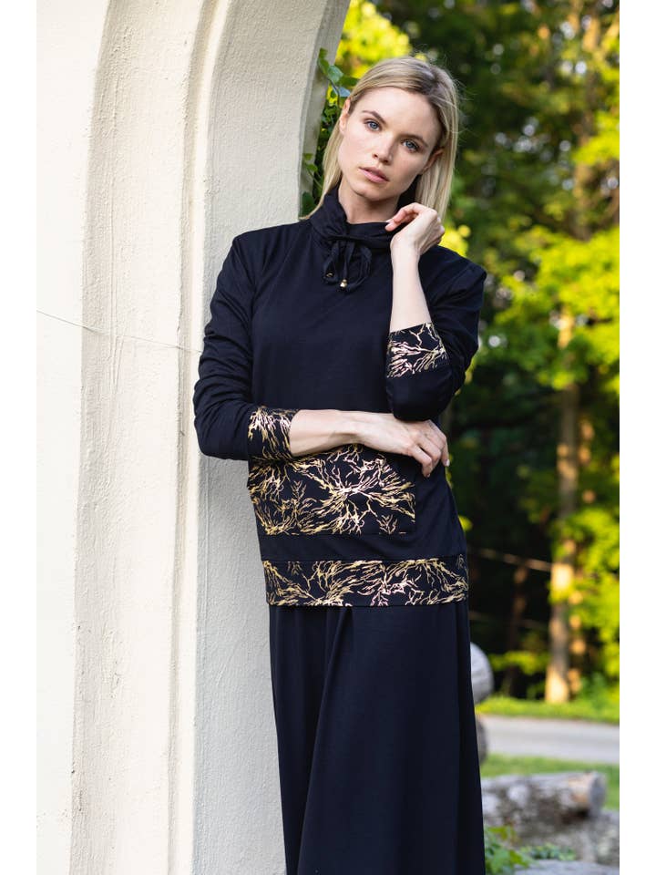 Ellwi Design - Wholesale Top & Skirt Set - Women's - Gold Print Top & Skirt - Black1