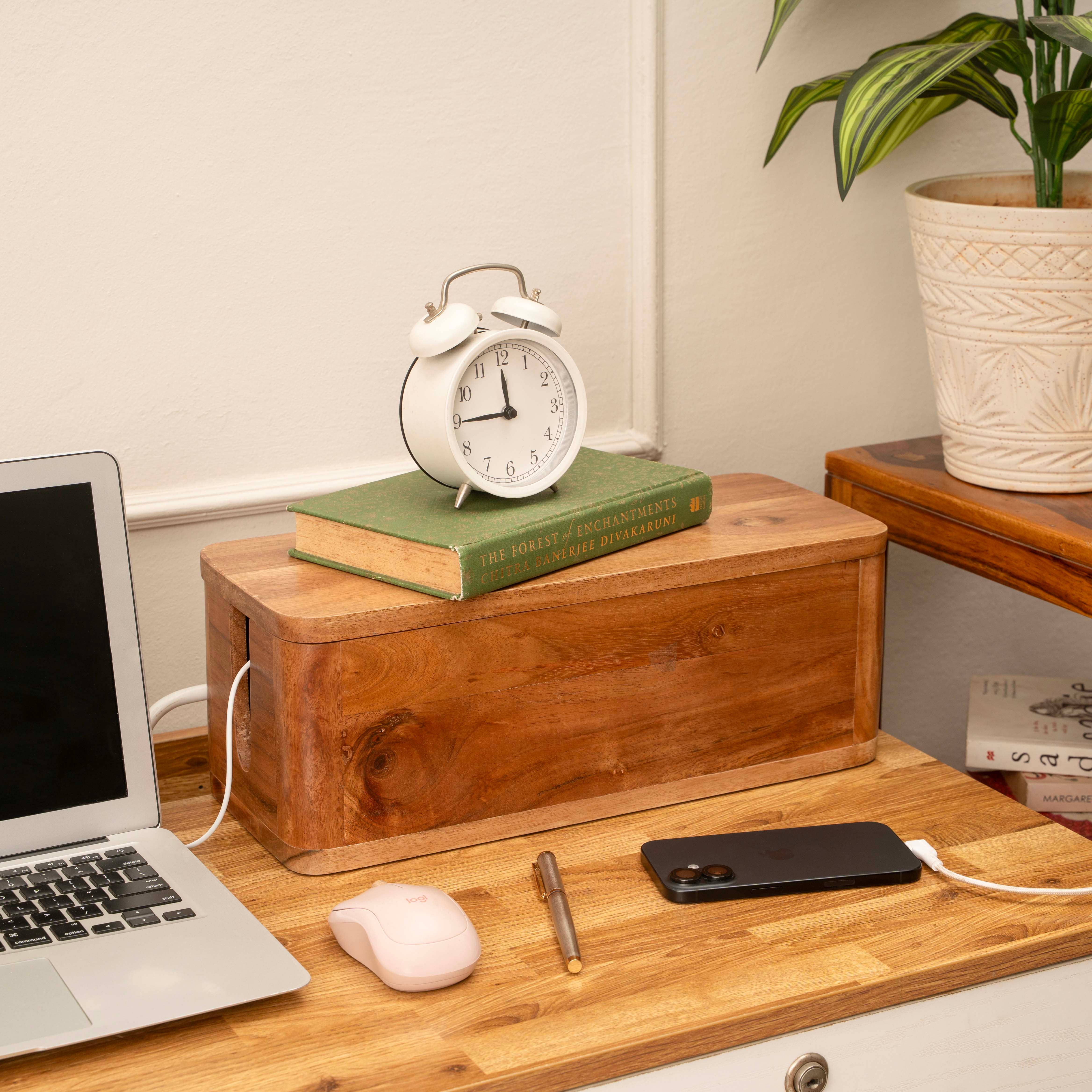 LuxeDesigns Co LLC – wholesale Desk organiser – Large Cable Management and Power Strip Box - Acacia Wood11