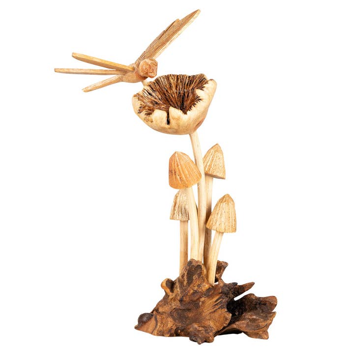 WOODEN MUSHROOMS WITH DRAGONFLY for wholesale by Benjamin International