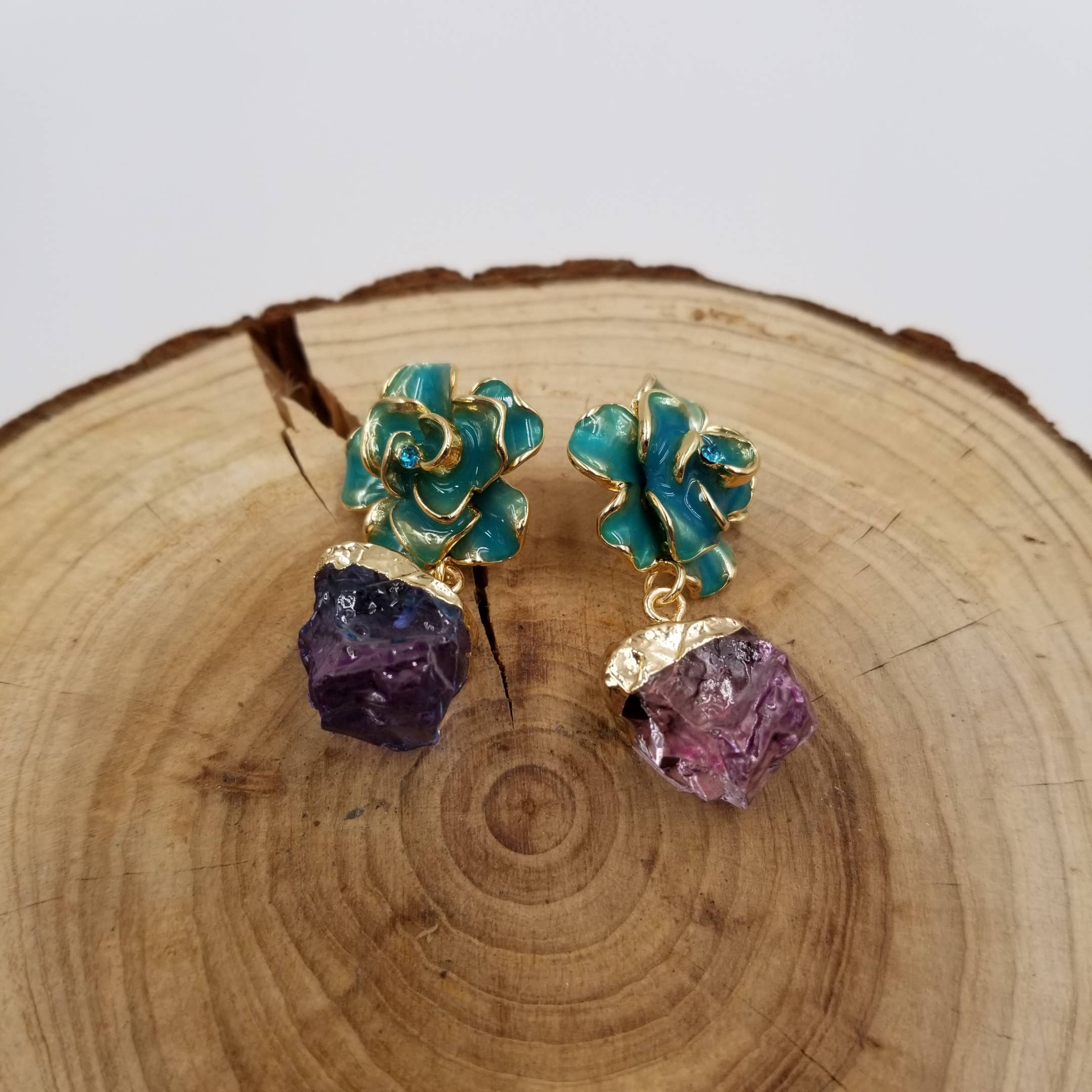 CHAKRA JEWELRY - Wholesale Dangle Earrings - Rose Natural Amethyst Earrings1