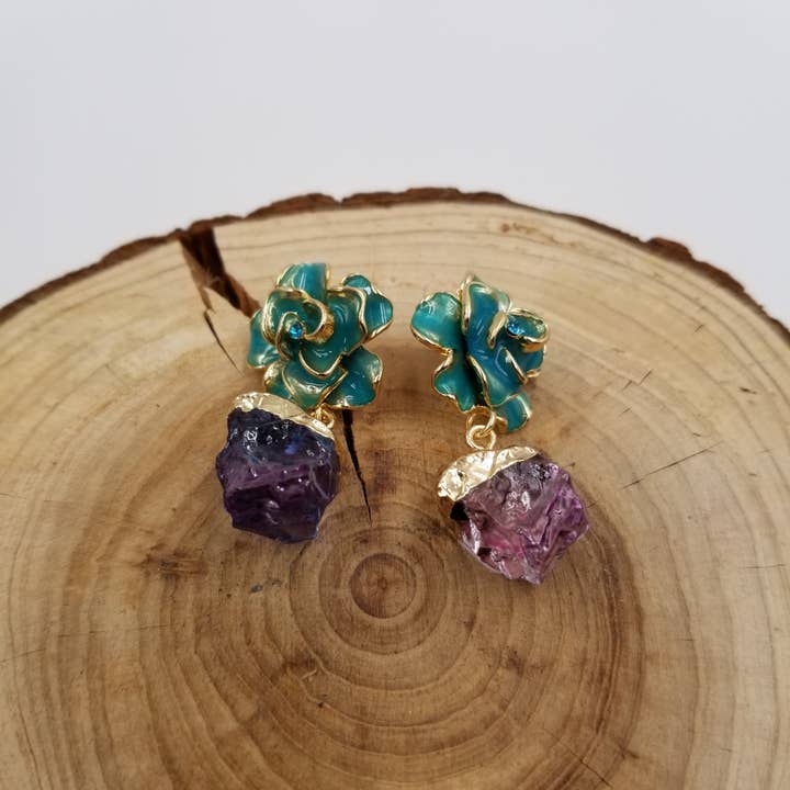 CHAKRA JEWELRY - Wholesale Dangle Earrings - Rose Natural Amethyst Earrings1
