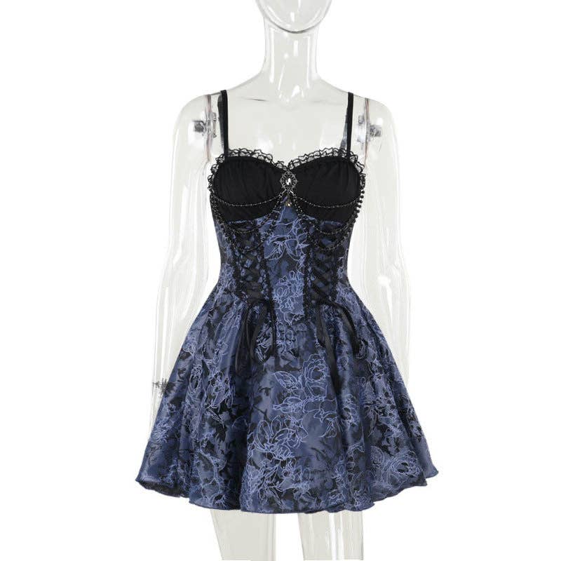 Women Fashion Sexy Gothic Jacquard Spaghetti Dress for wholesale on Faire0