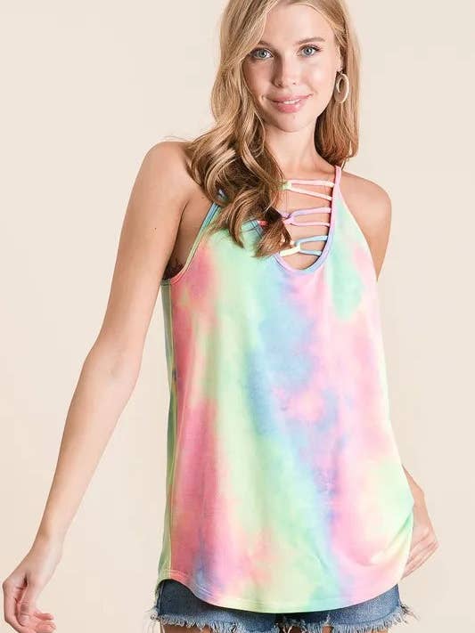 Camisola de Malha com Decote em Gaiola e Tie Dye BiBi por atacado de Queenado