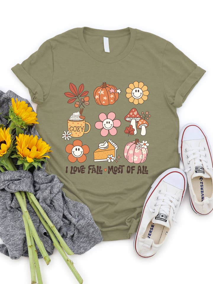 I Love Fall Most Of All Graphic Tee for wholesale by Tickled Teal