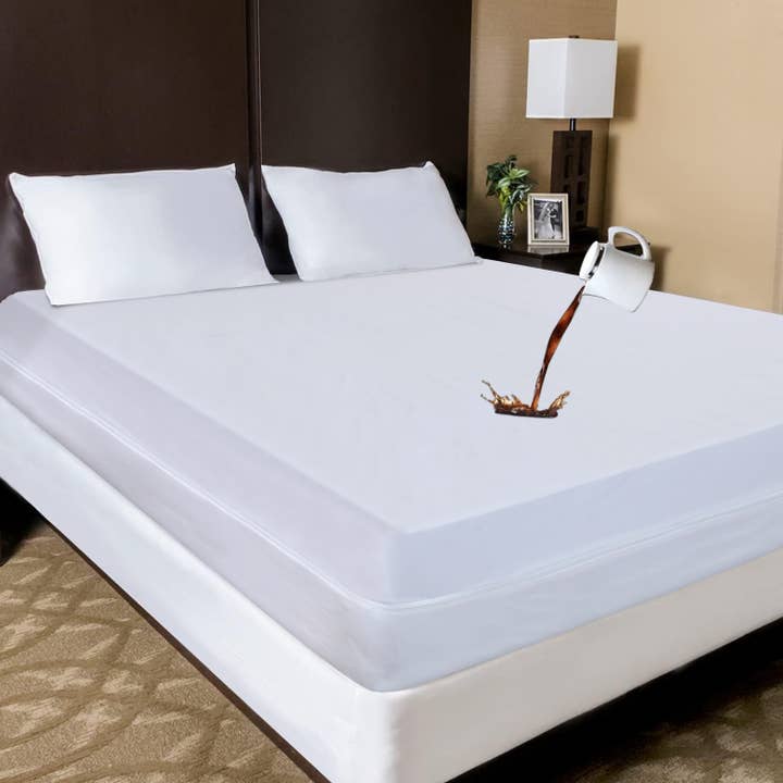 White Mattress Encasement Waterproof Zippered Fitted Bed Cover for wholesale on Faire