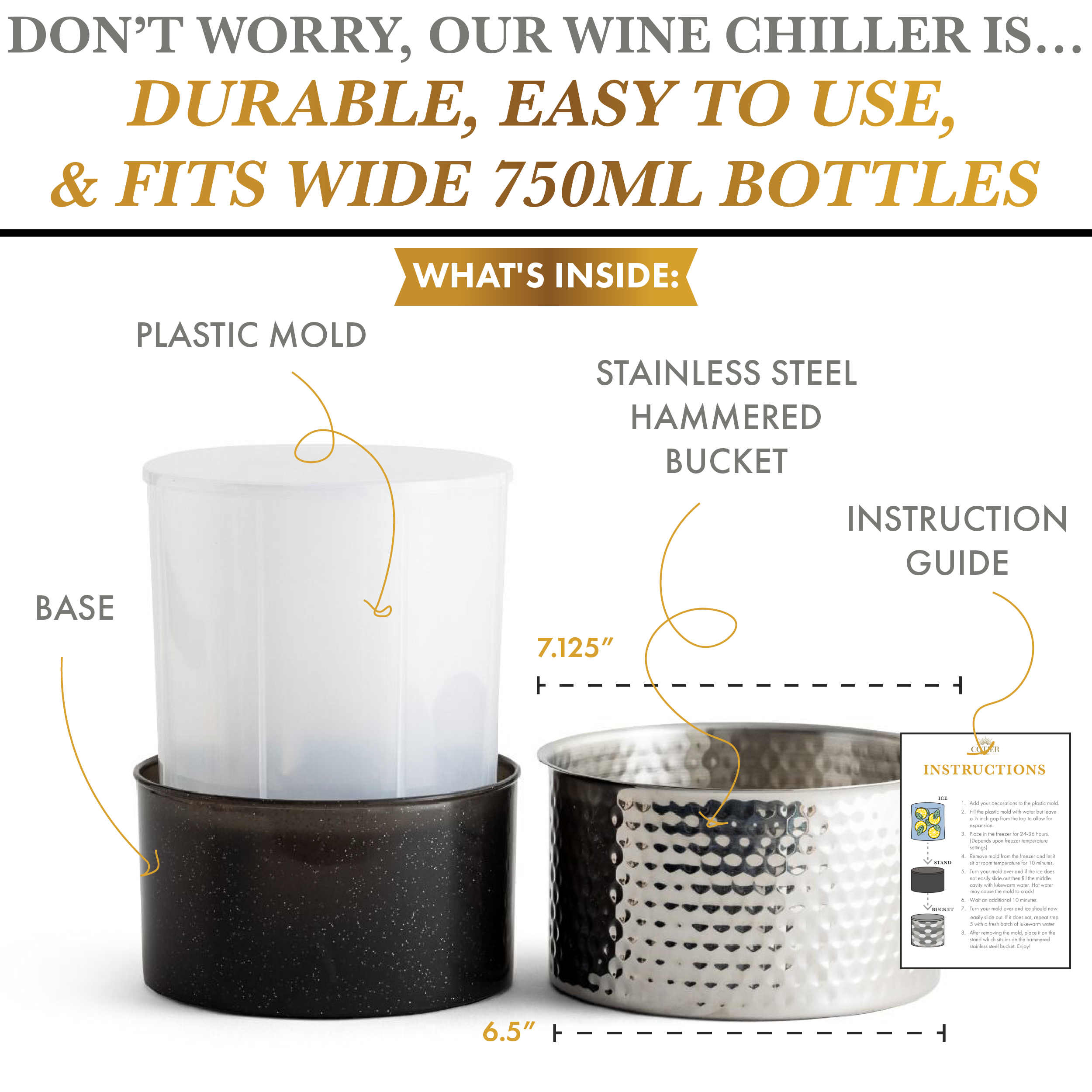 CÔTIER BRAND - Wholesale Wine Bucket - Ice Mold Hammered Wine Bottle Chiller Silver | Hostess Gift6