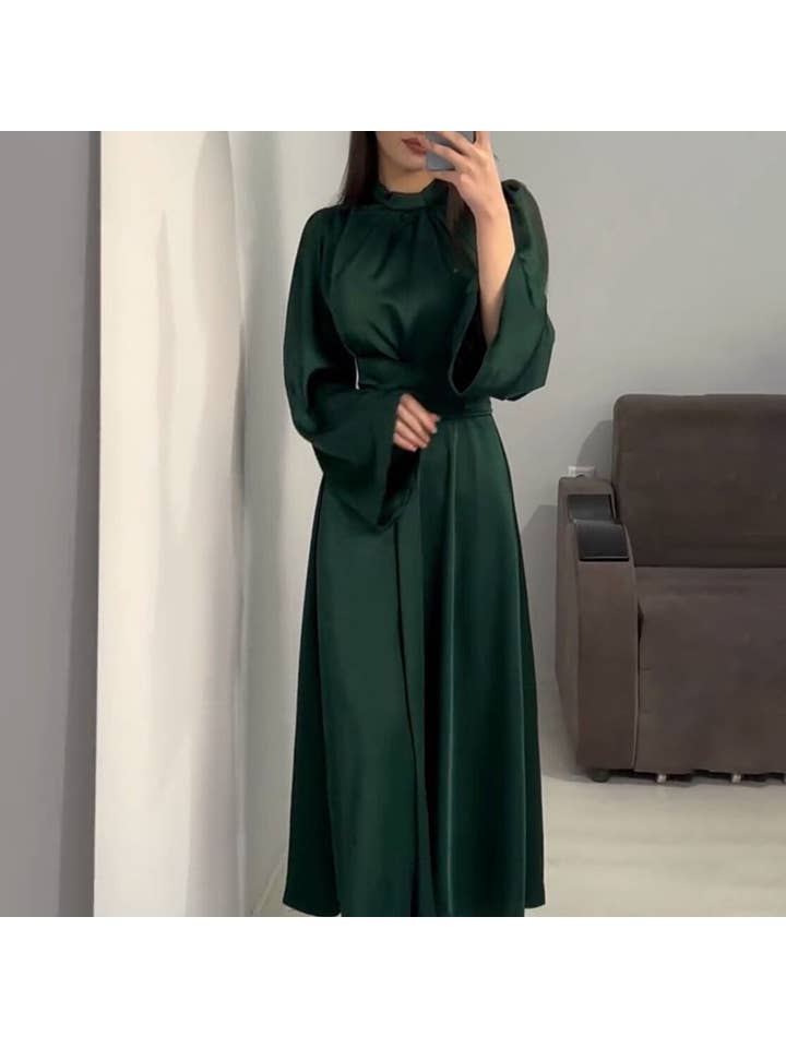 pinkblu02 – wholesale Klänning - Dam – Midiklänningar med lång ärm och enfärgat midjeband3