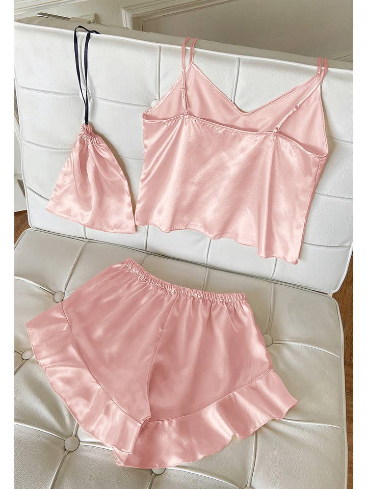 Anna Kaci Wholesale - Wholesale Lounge Set - Women's - Satin Tank and Ruffle Hem Shorts22