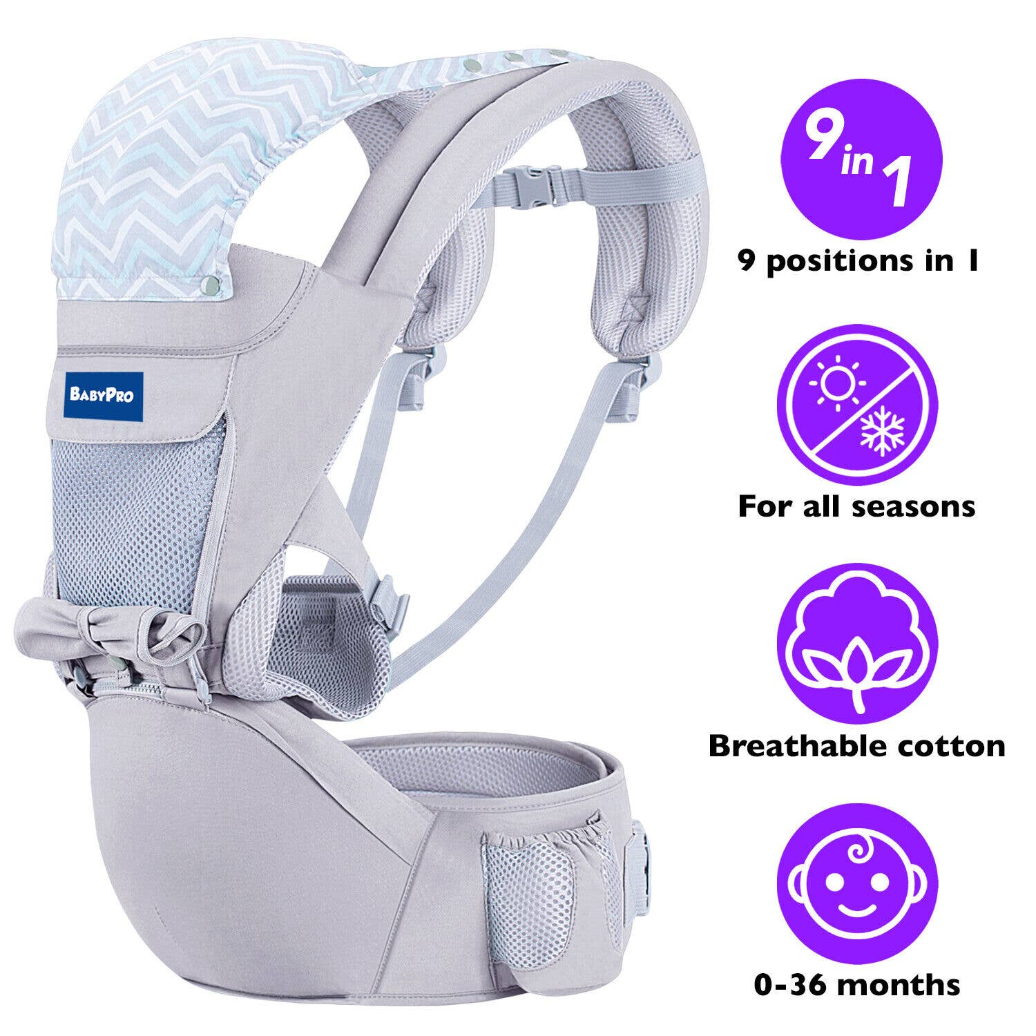 Above Edge – wholesale Baby carrier – Baby Carrier with Hip Seat, 9 Ergonomic Positions Front and4