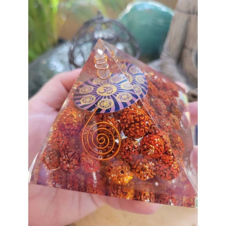 My Magic Place Shop - Wholesale Spiritual Stone/Crystal - Rudraksha with OM Orgone Energy Pyramid 60-65 MM7