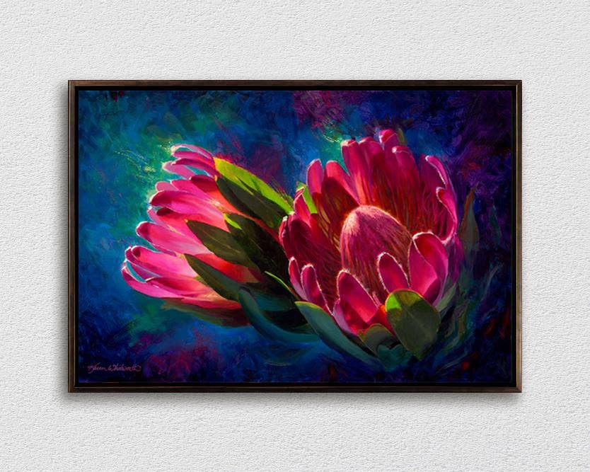Whitworth Gallery - Wholesale Art Print - Sunlit Protea - Signed Artist Canvas of Tropical Protea Flower Painting6