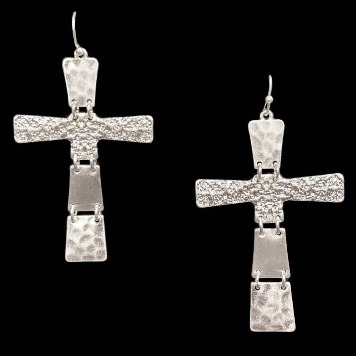 Cross Metal Hammered Linked Pieces Dangle Earrings for wholesale by Lunar Deer