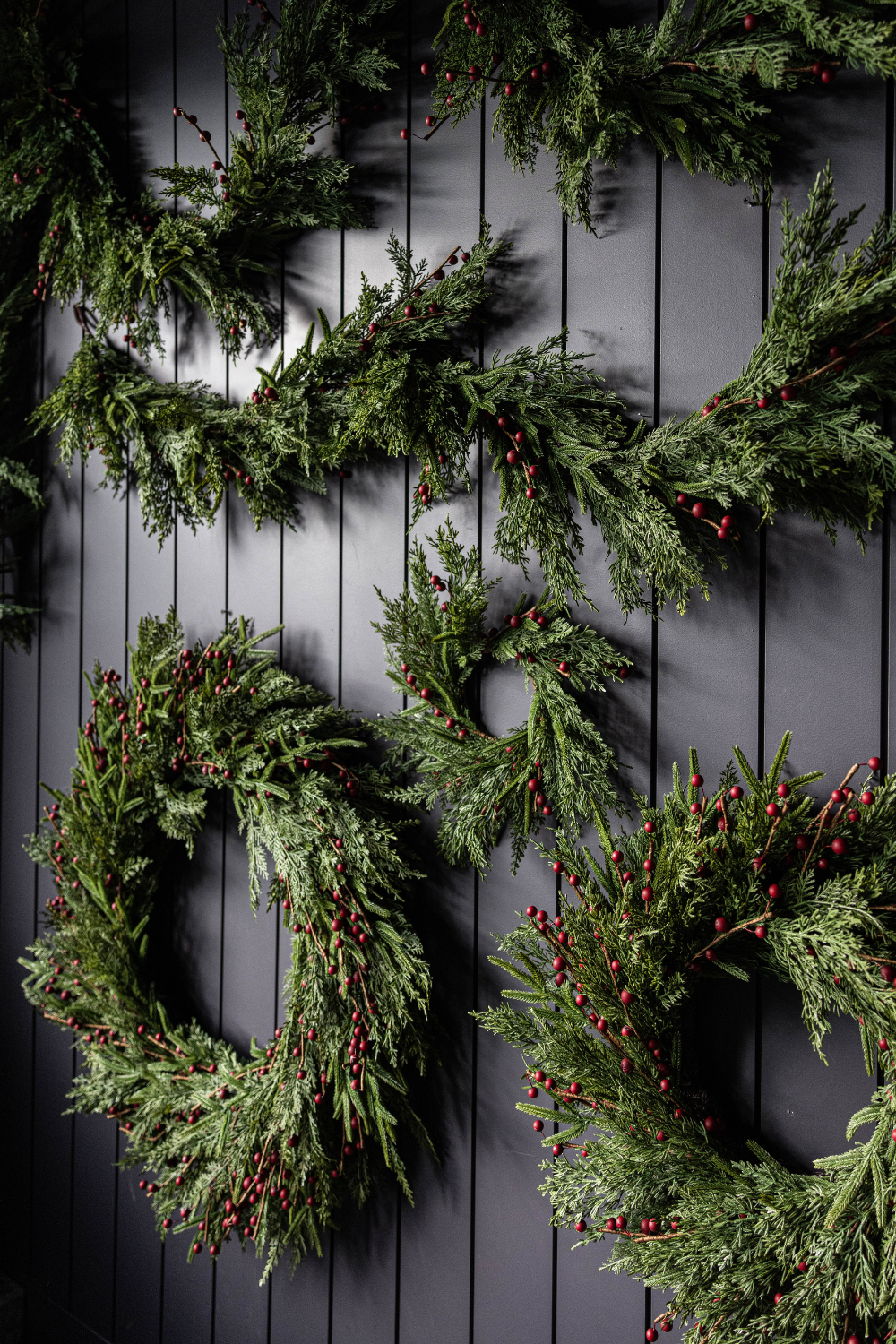 Luxe B Co - Wholesale Wreath - Red Plum Berry Norfolk Cypress Real Touch Wreath - 14"7