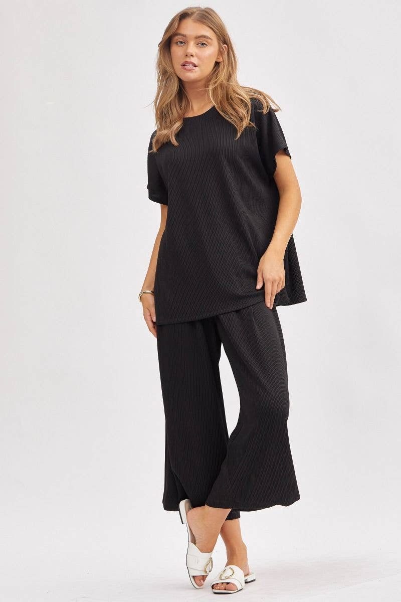 Dear Scarlett - Vendita all'ingrosso Completo top e pantaloni (NON loungewear) - Donna - Top Solido + Pantaloni a Gamba Larga TRVSET-PALMBEACH15