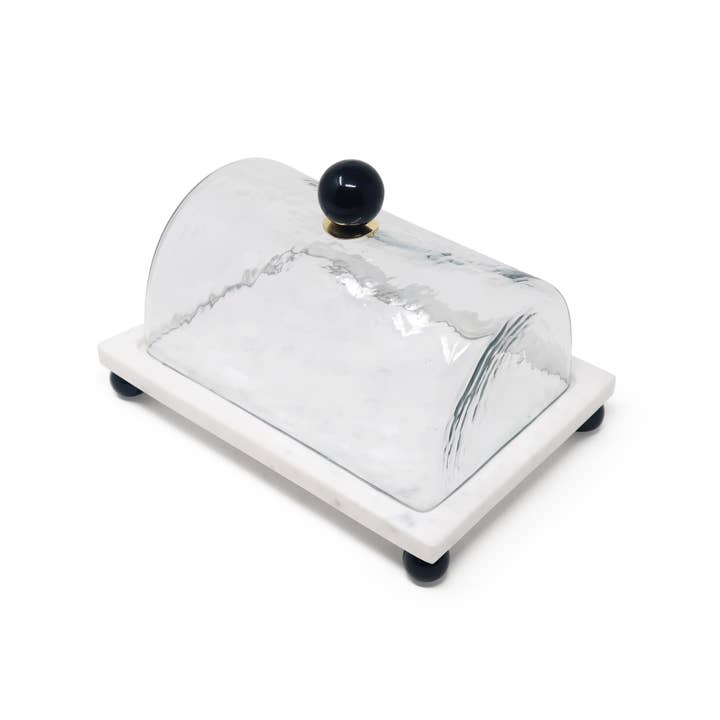 CLASSIC TOUCH DECOR INC. – wholesale Tårtfat – Marmorkakfat med glaskupa och klotknopp - 10,4" L8