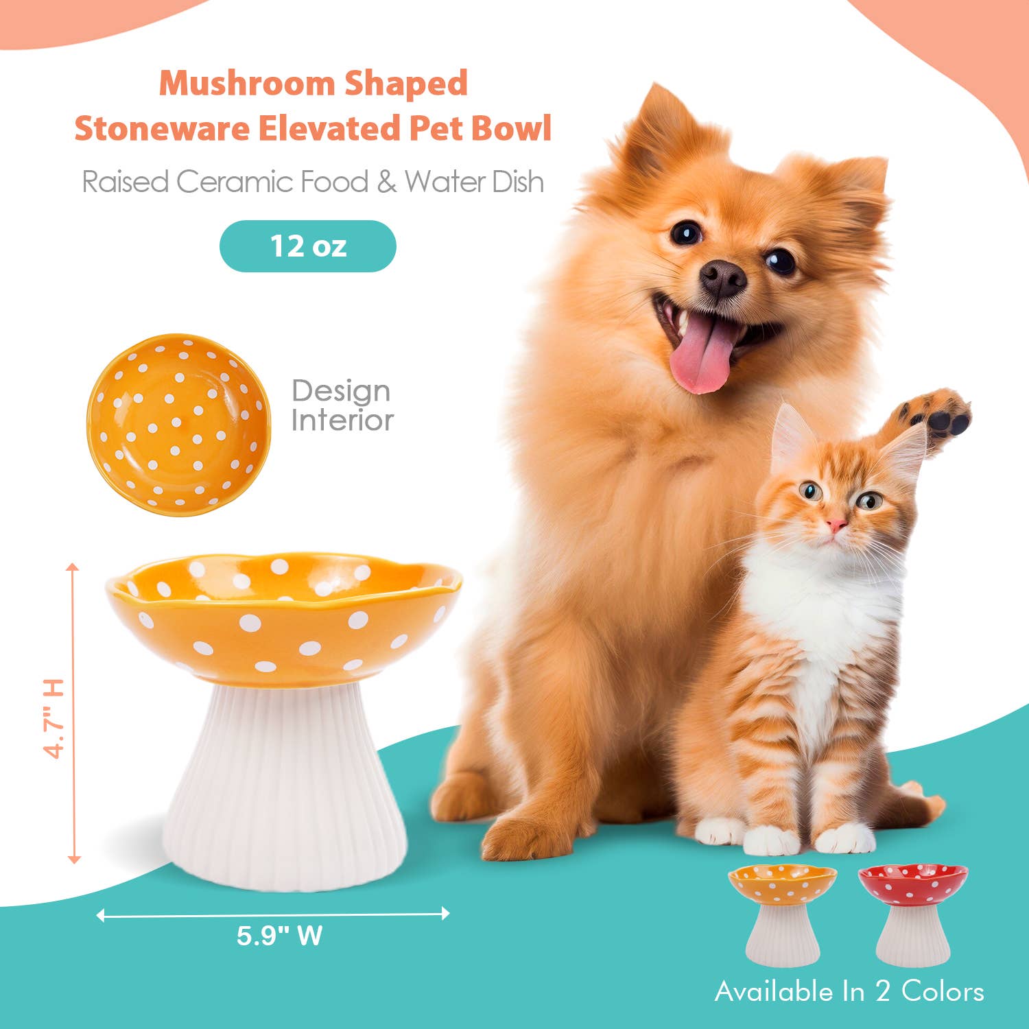 Precious Tails - Wholesale Pet Bowl - Cat/Dog - Mushroom Shaped  Stoneware Elevated Pet Bowl1