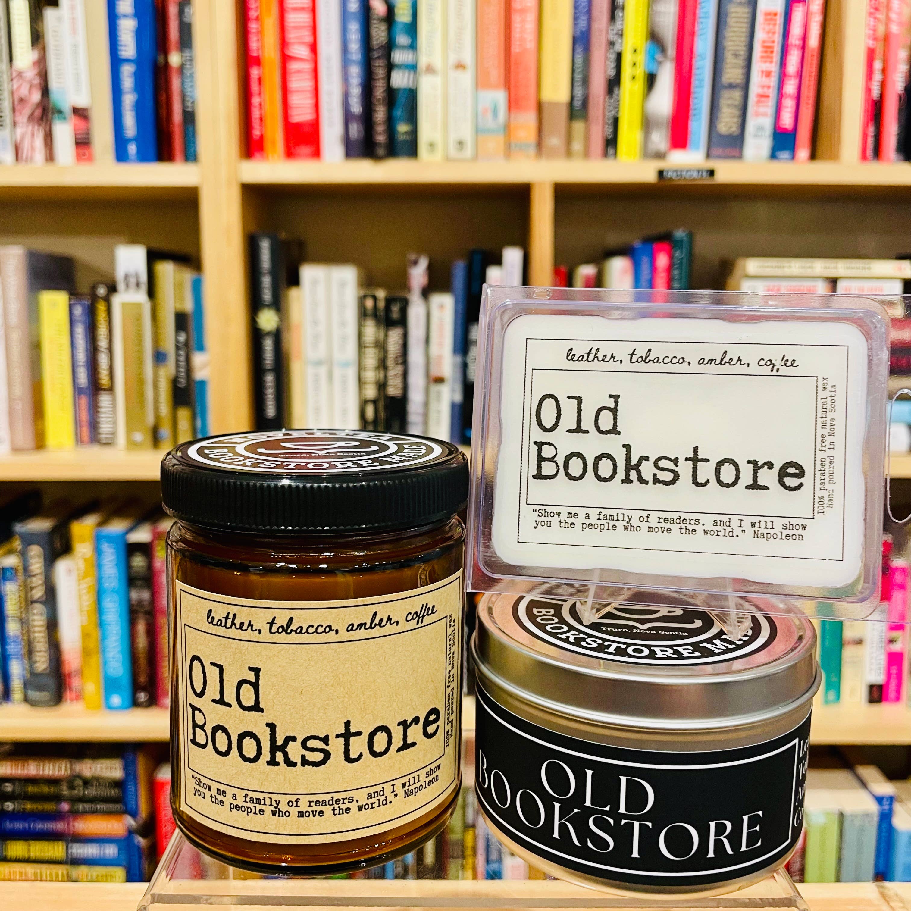 NovelTea Bookstore & Gifts - Wholesale Jar/Filled Candle - Old Bookstore - Leather & Coffee Scented Candle4
