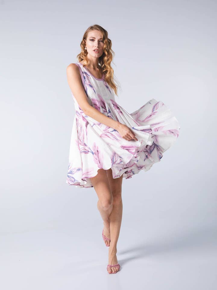 Pink flower linen dress for wholesale by simona bonacci