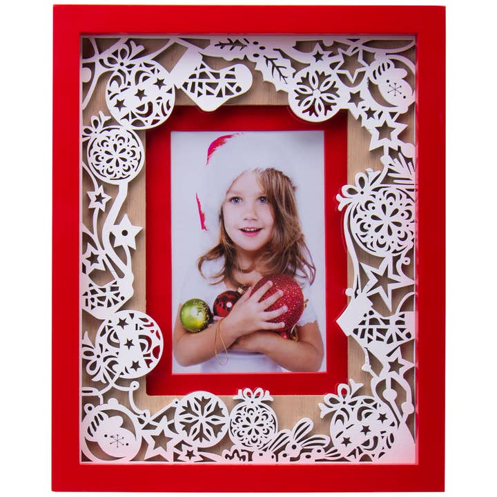 Neil Enterprises - Wholesale Picture Frame - Red Wood Christmas Laser Cut Picture Frame