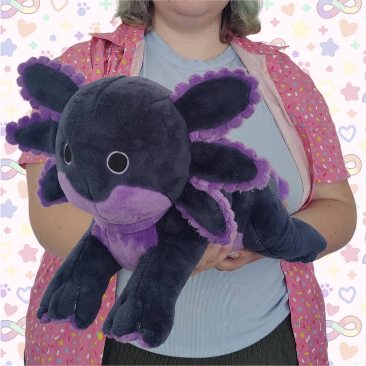 kelly the schizospec axolotl laying cuddle plushie! for wholesale by Hannimations
