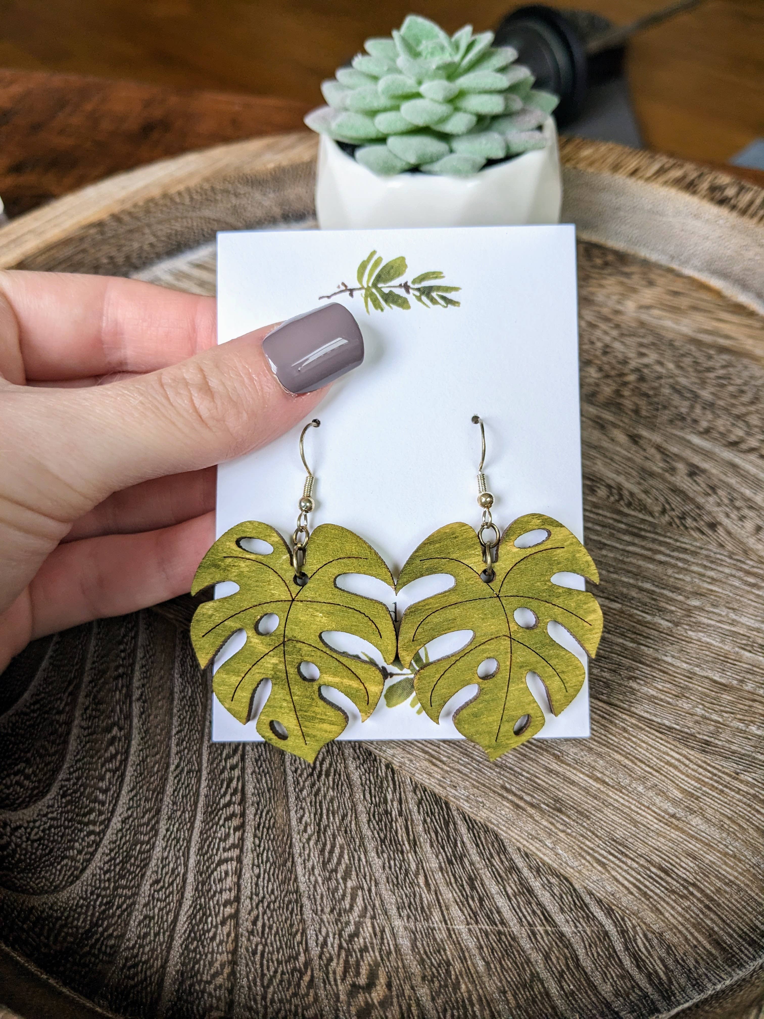 Stag and Branch - Wholesale Dangle Earrings - Monstera Wood Earrings | Monstera Deliciosa Dangle Earrings2