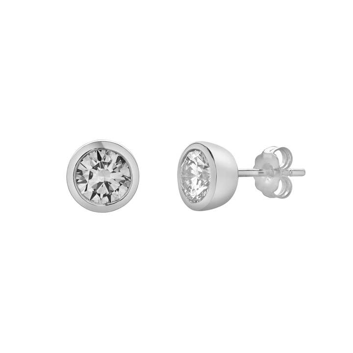 Alisha 1.5 Ct TW Non Certified Lab Grown Round Diamond Studs Bezel 14K White Gold Earrings for wholesale by LuvMyJewelry (LMJ)