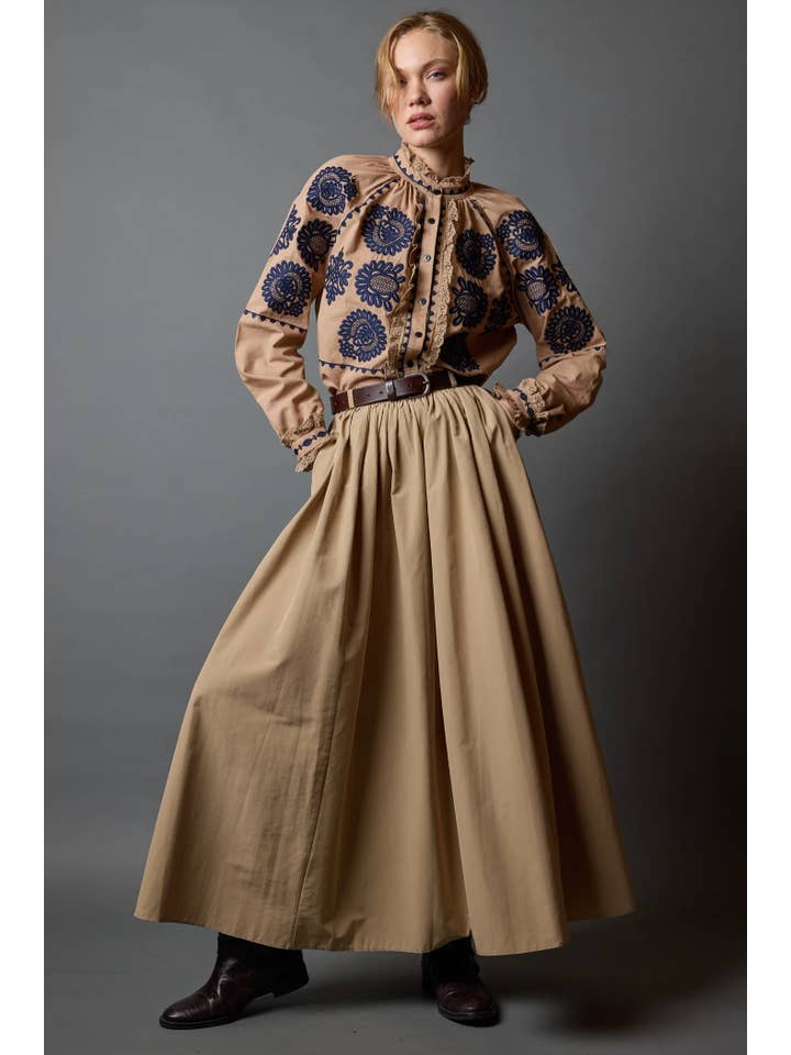 miglo - Wholesale Button Down Shirt - Women's - RUBBLE COLLAR EMBROIDERED SHIRT