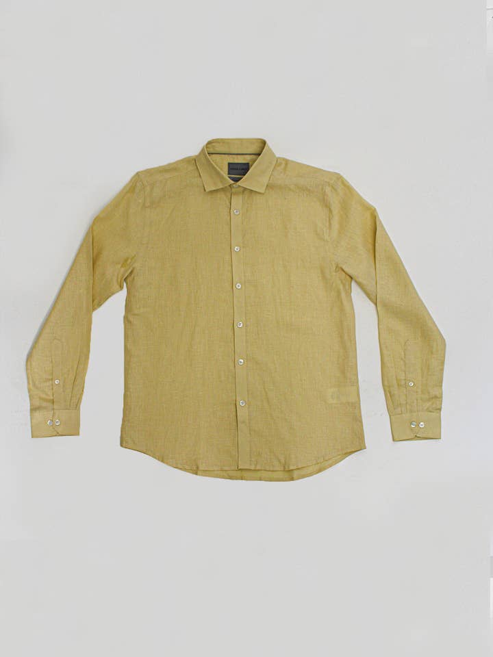 Stitch Note - Wholesale Button Down Shirt - Men's - Solid Linen Long Sleeve Shirt