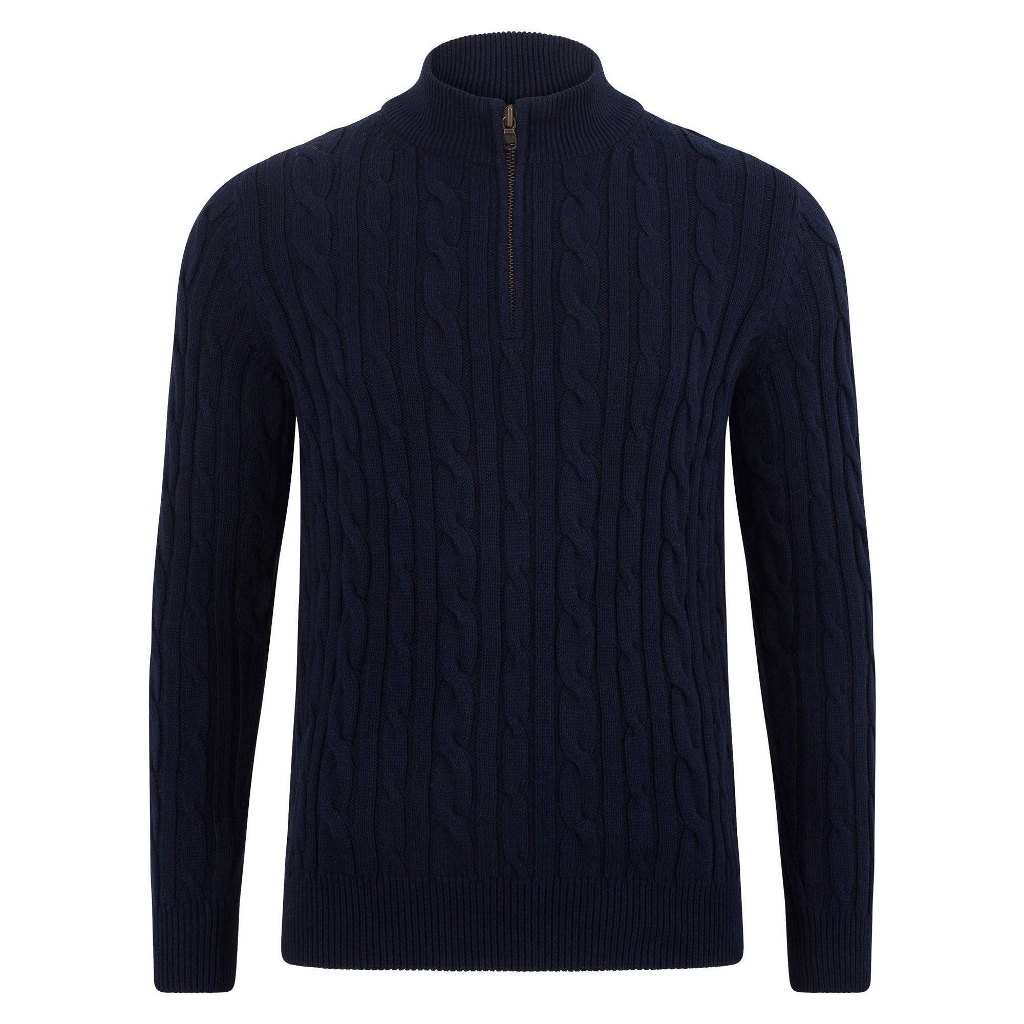 Paul James Knitwear – wholesale Knitted jumper – Men′s – Mens Midweight Cotton Cable Zip Neck Jumper9