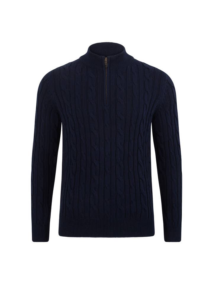 Paul James Knitwear – wholesale Pullovertröja - Herr – Mellanvikt bomullskabel med dragkedja för män9