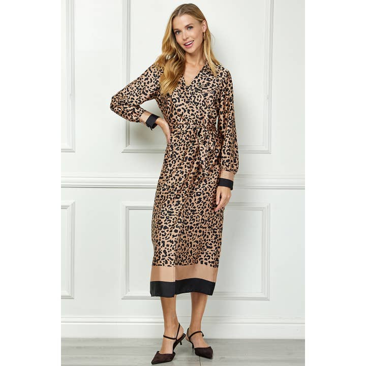 TAUBK LEOPARD SURPLISE WRAP MIDIMAXI SHIRT DRESS for wholesale on Faire