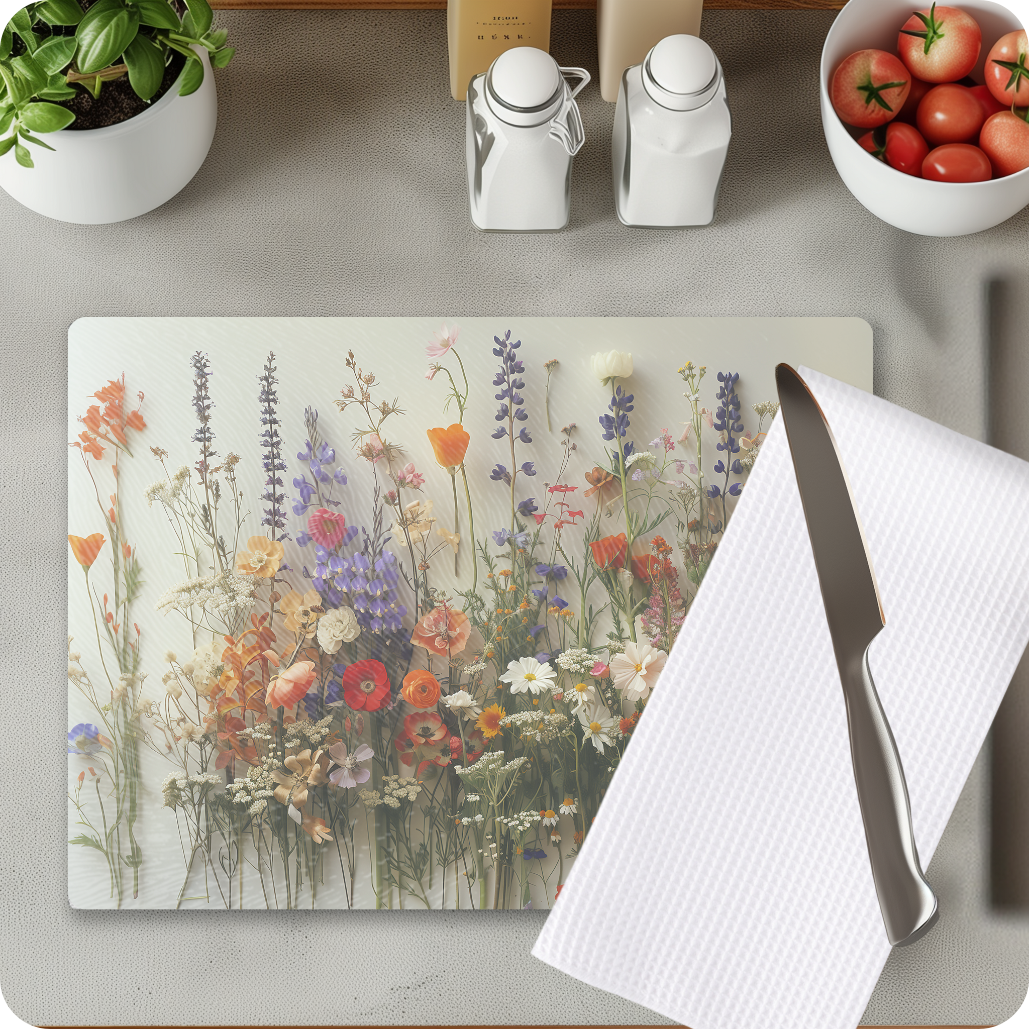 Fernville Creations - Wholesale Cutting Board - Tempered Glass Wildflowers Cutting & Serving Board9