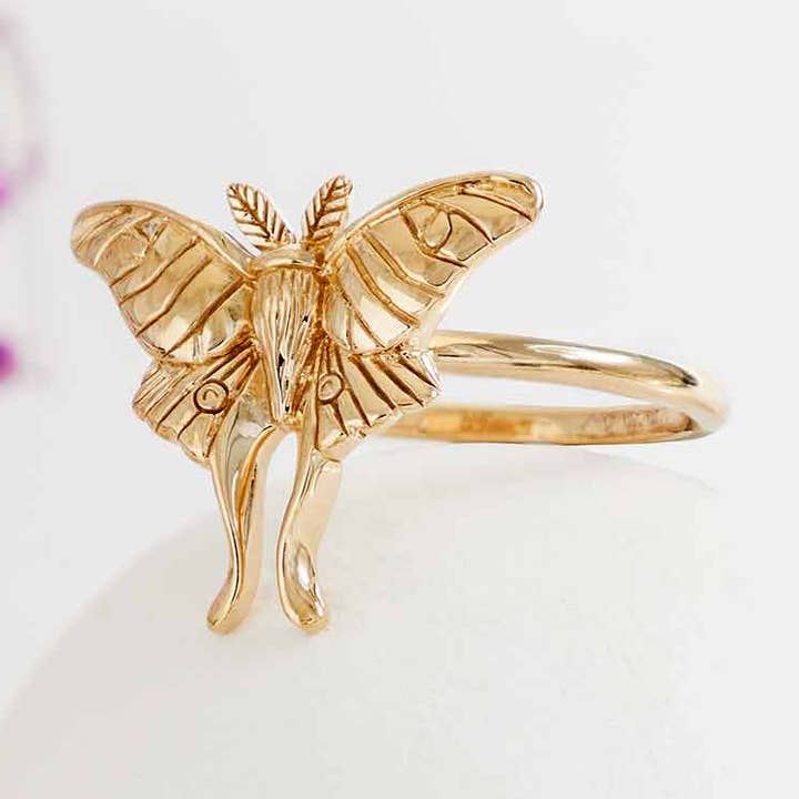 Anello Luna Moth in argento Sterling o bronzo per la vendita all'ingrosso da parte di Nina Designs