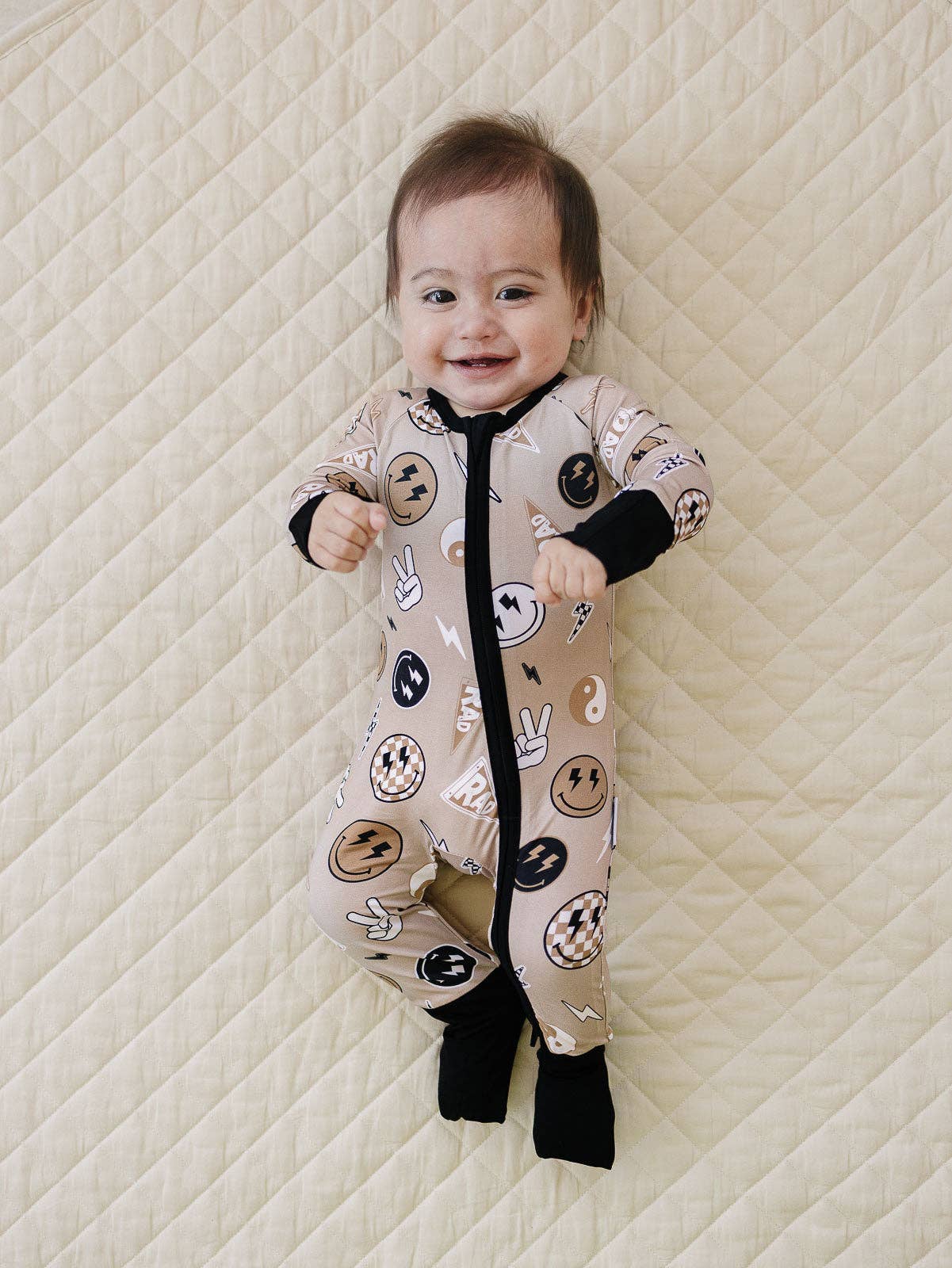 Lucky Panda Kids - Wholesale Jumpsuit - Baby - Bamboo Zip Romper | Latte Rad Vibes5