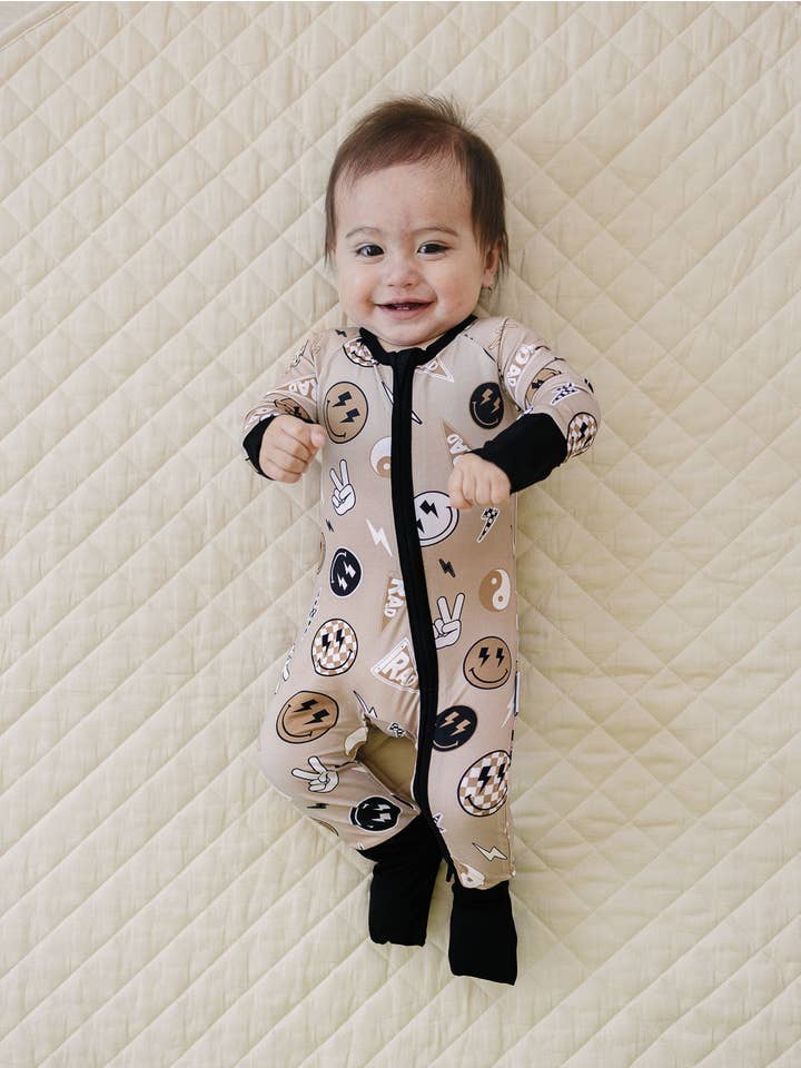 Lucky Panda Kids - Wholesale Jumpsuit - Baby - Bamboo Zip Romper | Latte Rad Vibes5