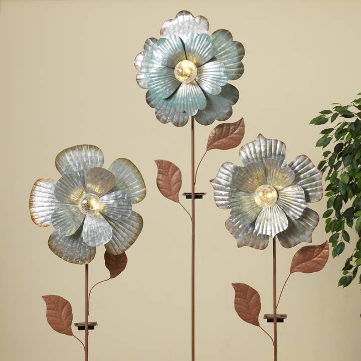 The Gerson Companies - Wholesale Garden/Lawn Stake - Discount 58"H Solar Lighted Galvanized Metal Flower Yard Sta