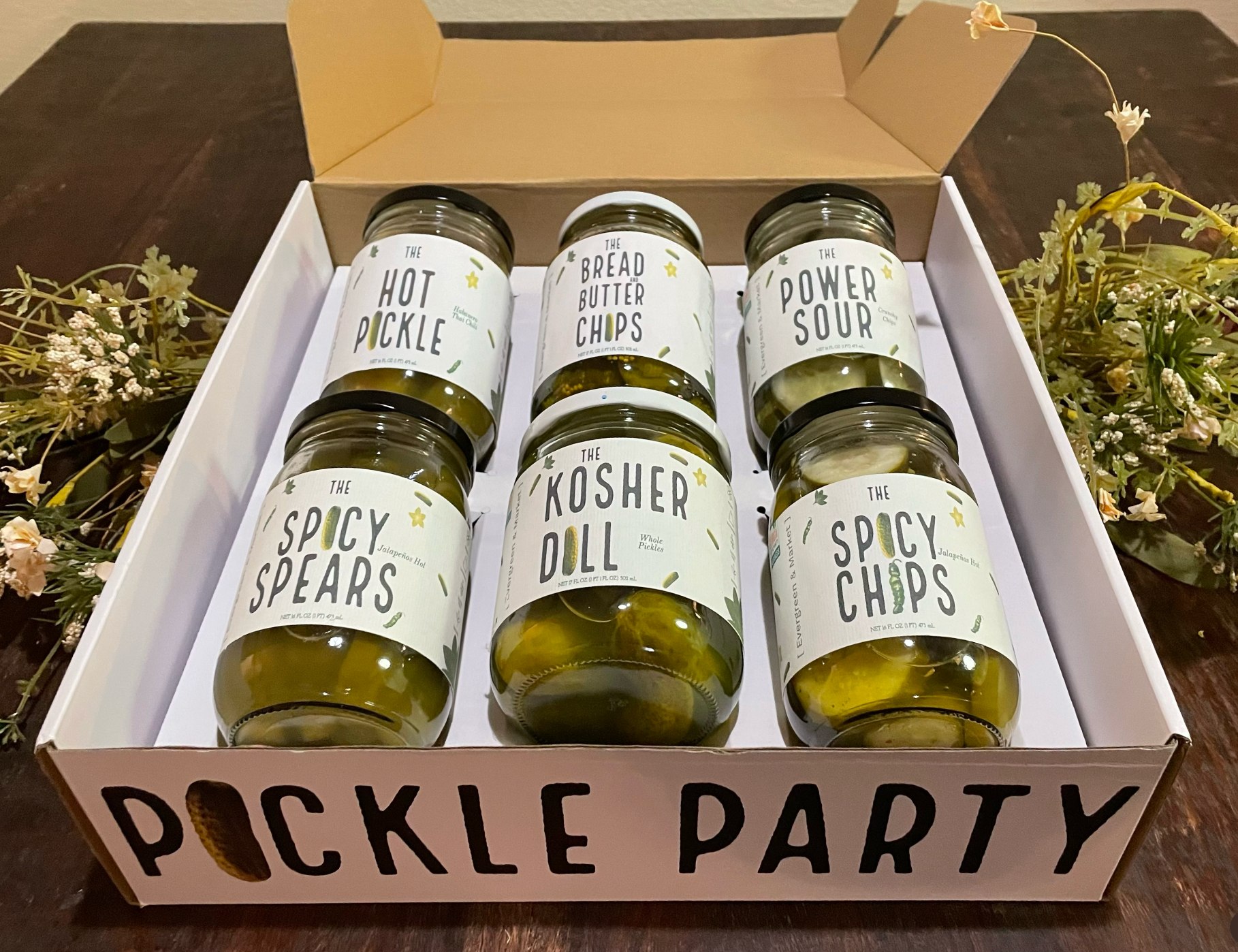 [PICKLES] by Evergreen and Market – Engroshandel Syltede grøntsager – 6 krukker gaveæske2