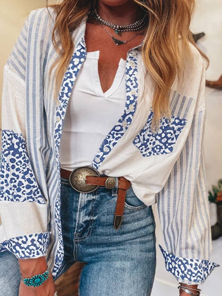 Leopard Striped Western Casual Shirt for wholesale by Umorger