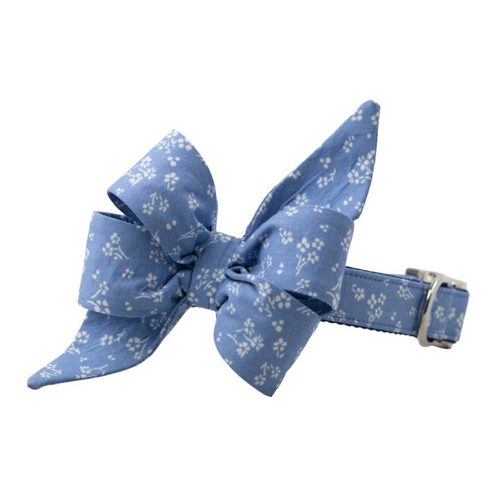 French Blue Blooms Belle Bow Dog Collar for wholesale by Crew LaLa