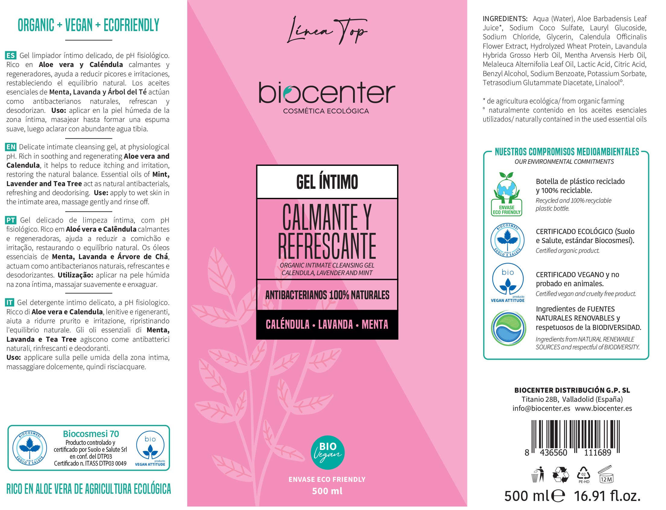 Biocenter - Wholesale Intimate Cleanser/Wipe - INTIMATE CLEANSING GEL CALENDULA, LAVENDER AND MINT, BIO VEGAN2