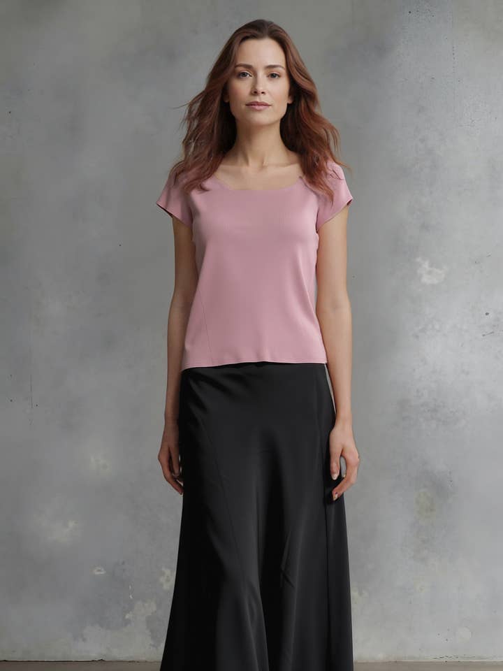 Pleating Short Sleeves Top- Soft Square - Pink for wholesale by Ellyndale