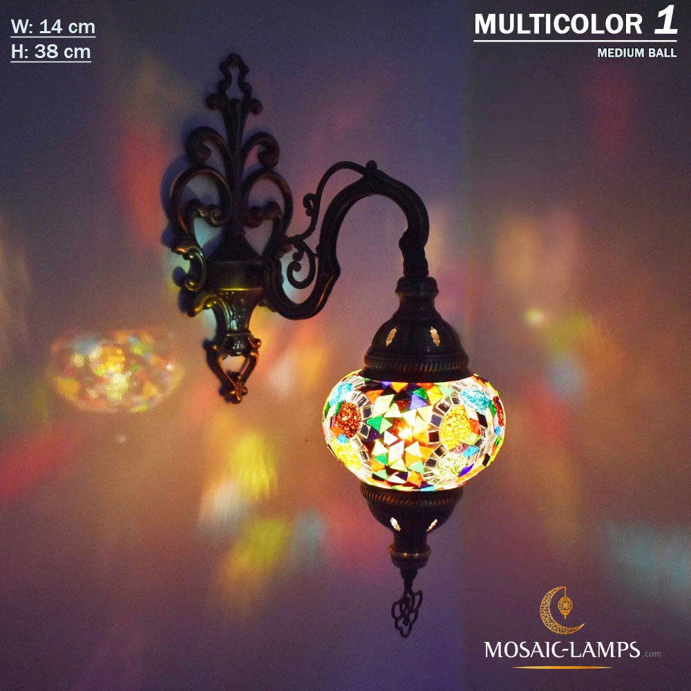 Mosaic Lamps - Wholesale Sconce - Turkish Mosaic Single Medium Globe Wall Lamp, Traditional Moroccan Vintage Ceiling Sconce, Handmade Marrakech Bedroom Living Room Wall Lights4