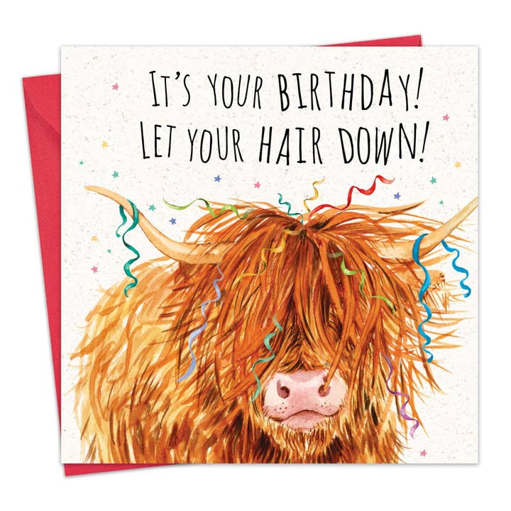 Twizler Ltd - Wholesale Birthday Card - Funny Birthday Card Highland Cow Let Your Hair Down