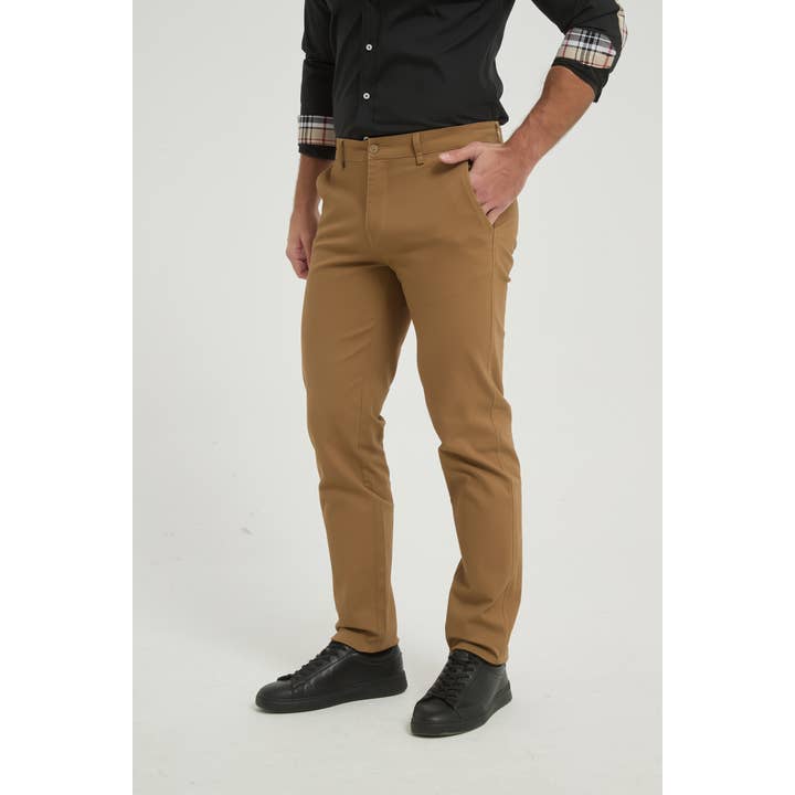 Chinobroek met stretch - Camel voor wholesale door Yves Enzo