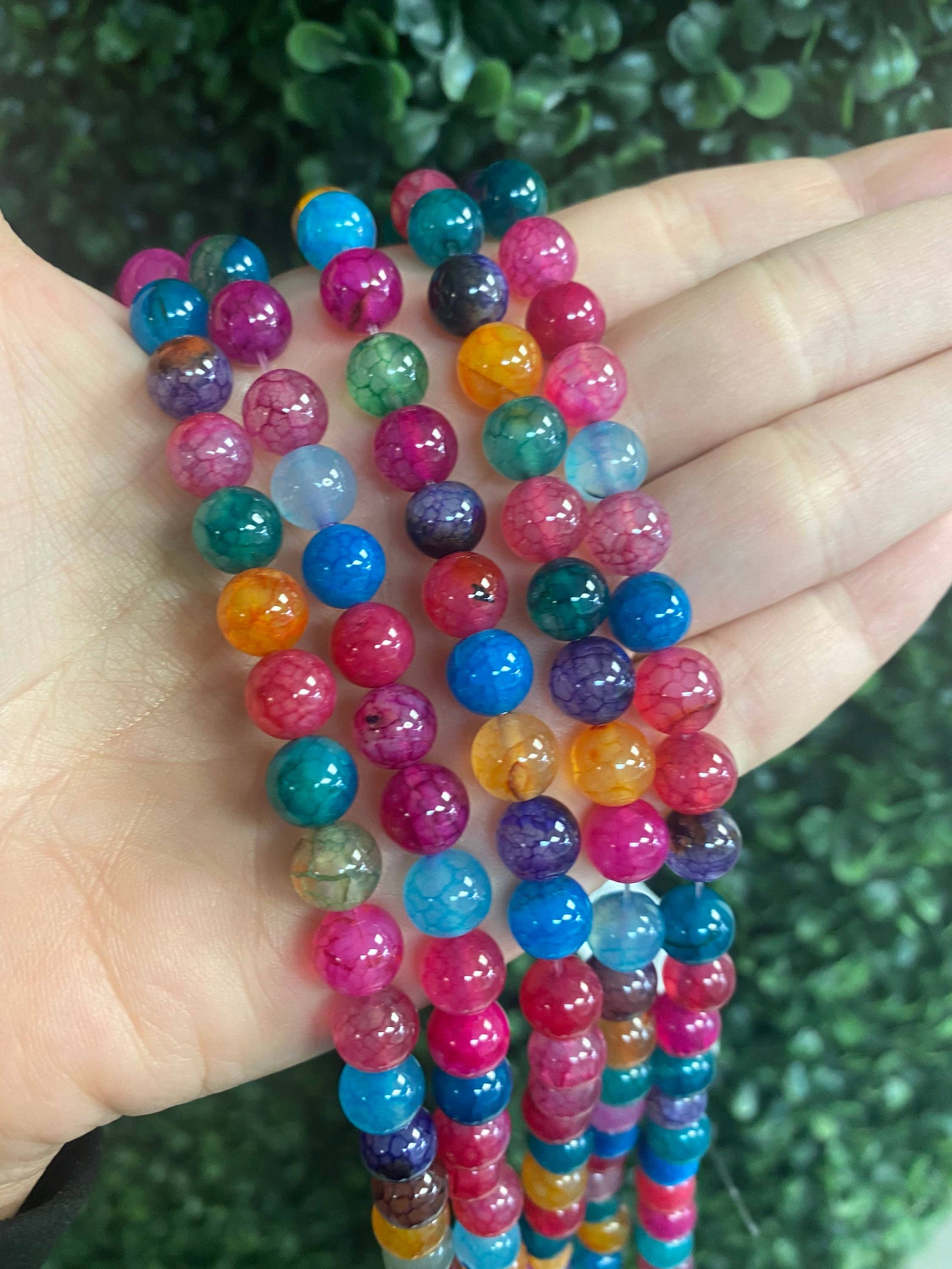 The Bead Bazaar - Wholesale Beads - 6mm Bright Rainbow Agate Beads, 8mm Multicolor Candy Bright3