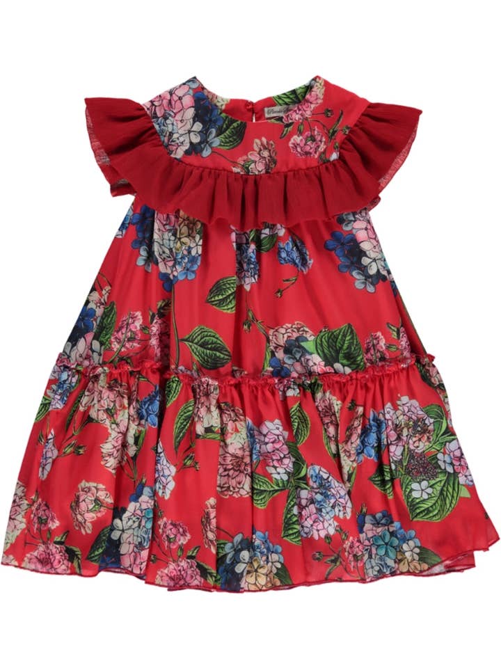 PS23S003012 - Abito rosso con motivo floreale colorato per la vendita all'ingrosso da parte di Piccola Speranza