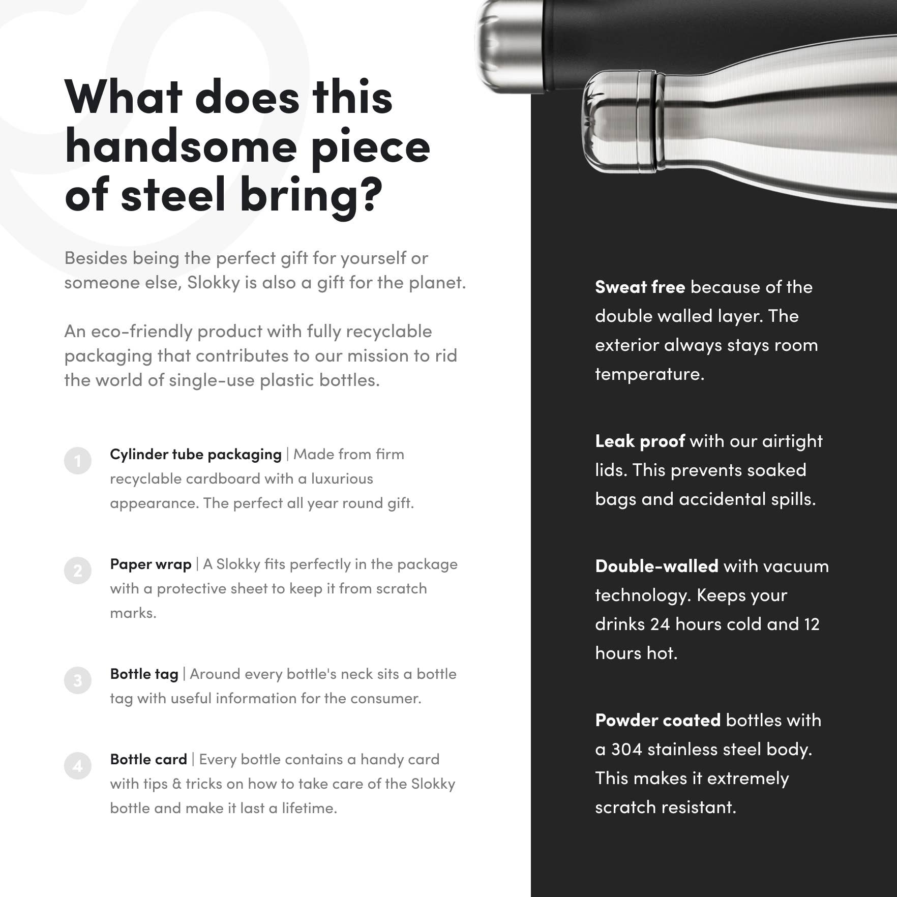 Slokky – Garrafa de água por atacado – Garrafa térmica e garrafa de bebida Element Silver - 500ml5