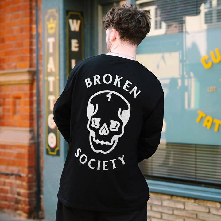 T-shirt à manches longues avec crâne (Unisexe) pour la vente par Broken Society